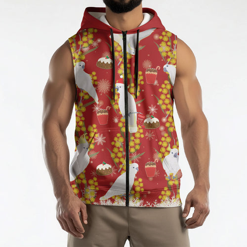 Australia Sulphur-crested Cockatoo Christmas Sleeveless Zip Hoodie Aussie Golden Wattle Seamless Style