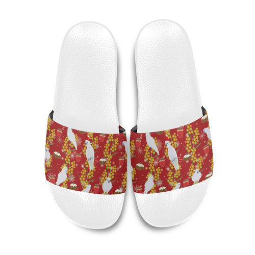 Australia Sulphur-crested Cockatoo Christmas Slide Sandals Aussie Golden Wattle Seamless Style