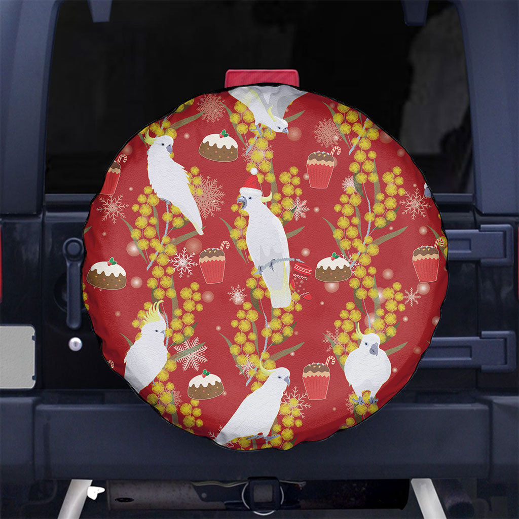 Australia Sulphur-crested Cockatoo Christmas Spare Tire Cover Aussie Golden Wattle Seamless Style