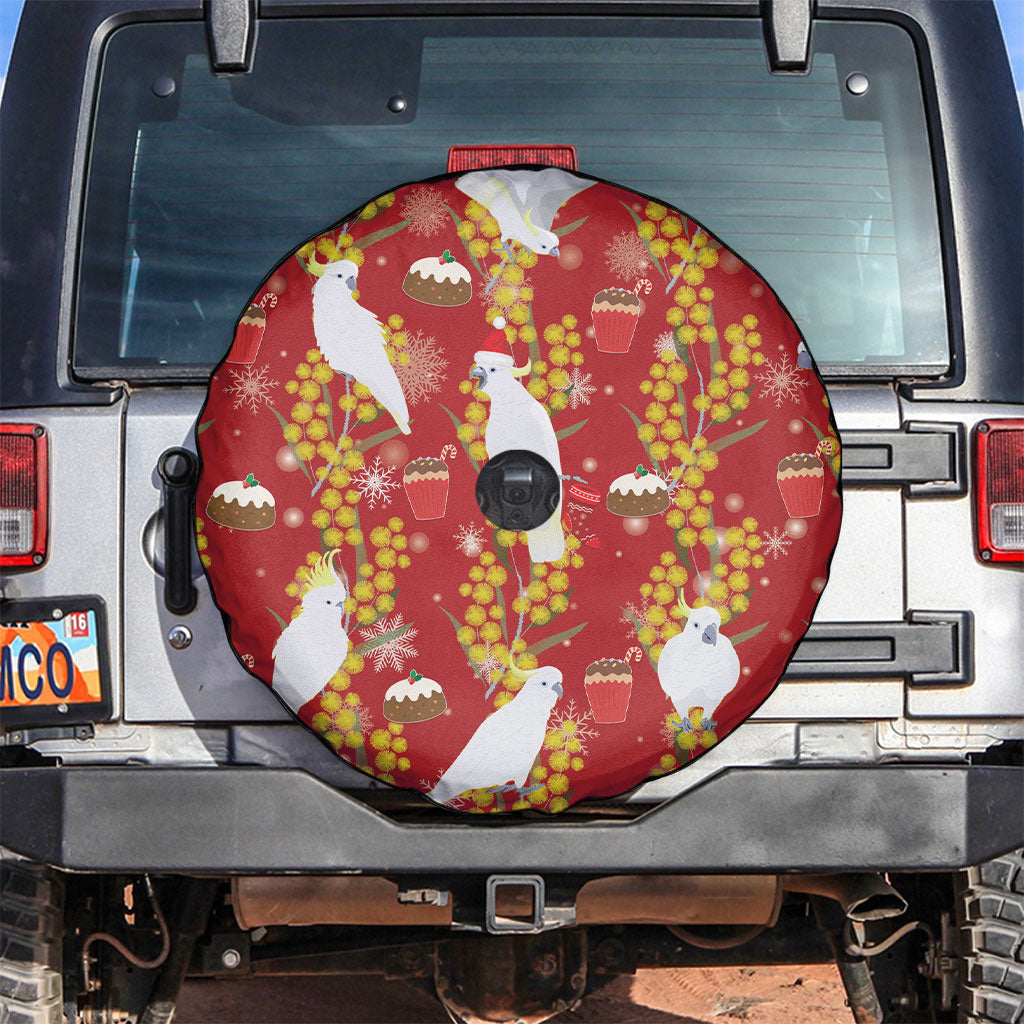 Australia Sulphur-crested Cockatoo Christmas Spare Tire Cover Aussie Golden Wattle Seamless Style