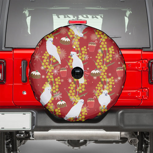 Australia Sulphur-crested Cockatoo Christmas Spare Tire Cover Aussie Golden Wattle Seamless Style