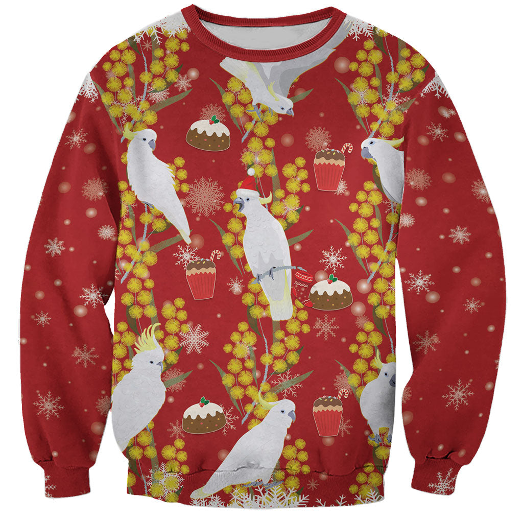 Australia Sulphur-crested Cockatoo Christmas Sweatshirt Aussie Golden Wattle Seamless Style