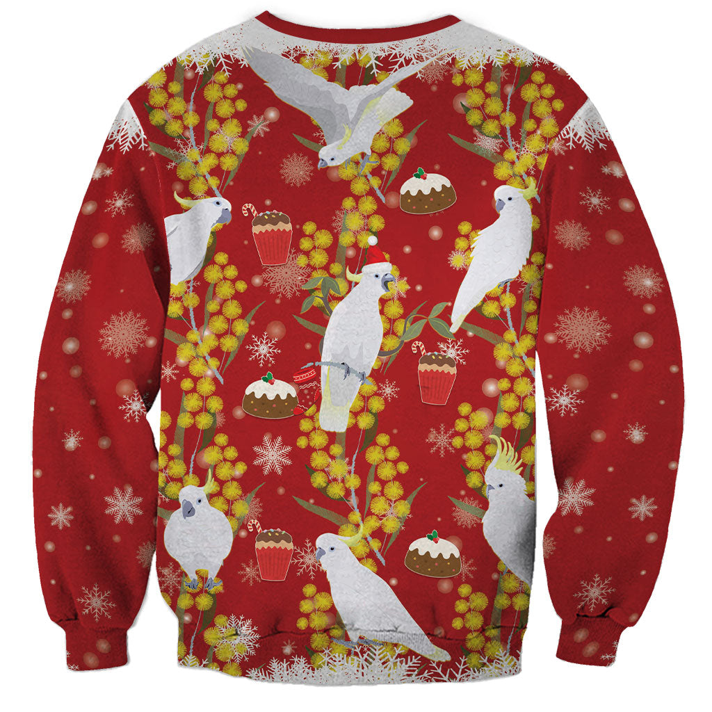 Australia Sulphur-crested Cockatoo Christmas Sweatshirt Aussie Golden Wattle Seamless Style