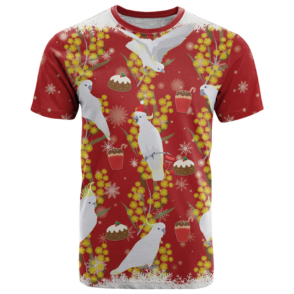 Australia Sulphur-crested Cockatoo Christmas T Shirt Aussie Golden Wattle Seamless Style
