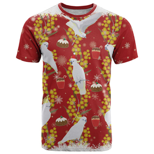 Australia Sulphur-crested Cockatoo Christmas T Shirt Aussie Golden Wattle Seamless Style