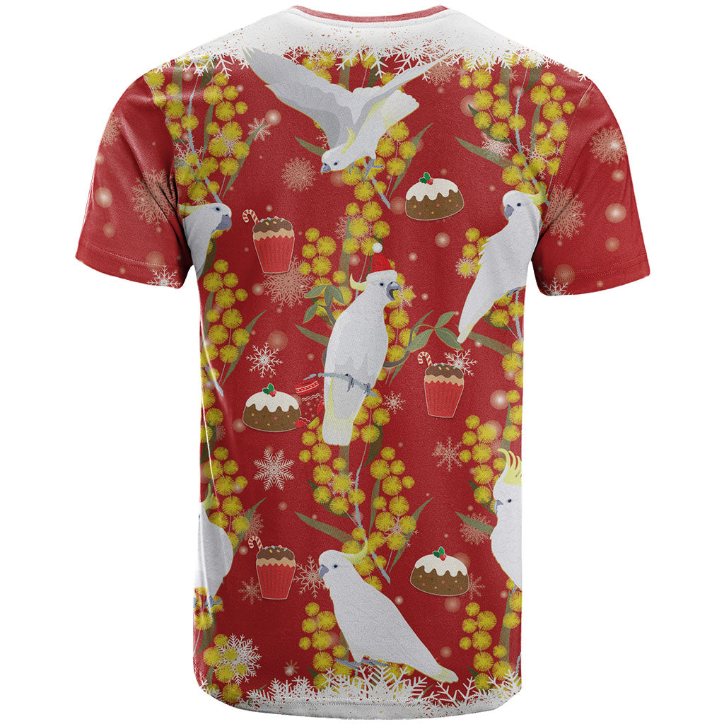 Australia Sulphur-crested Cockatoo Christmas T Shirt Aussie Golden Wattle Seamless Style