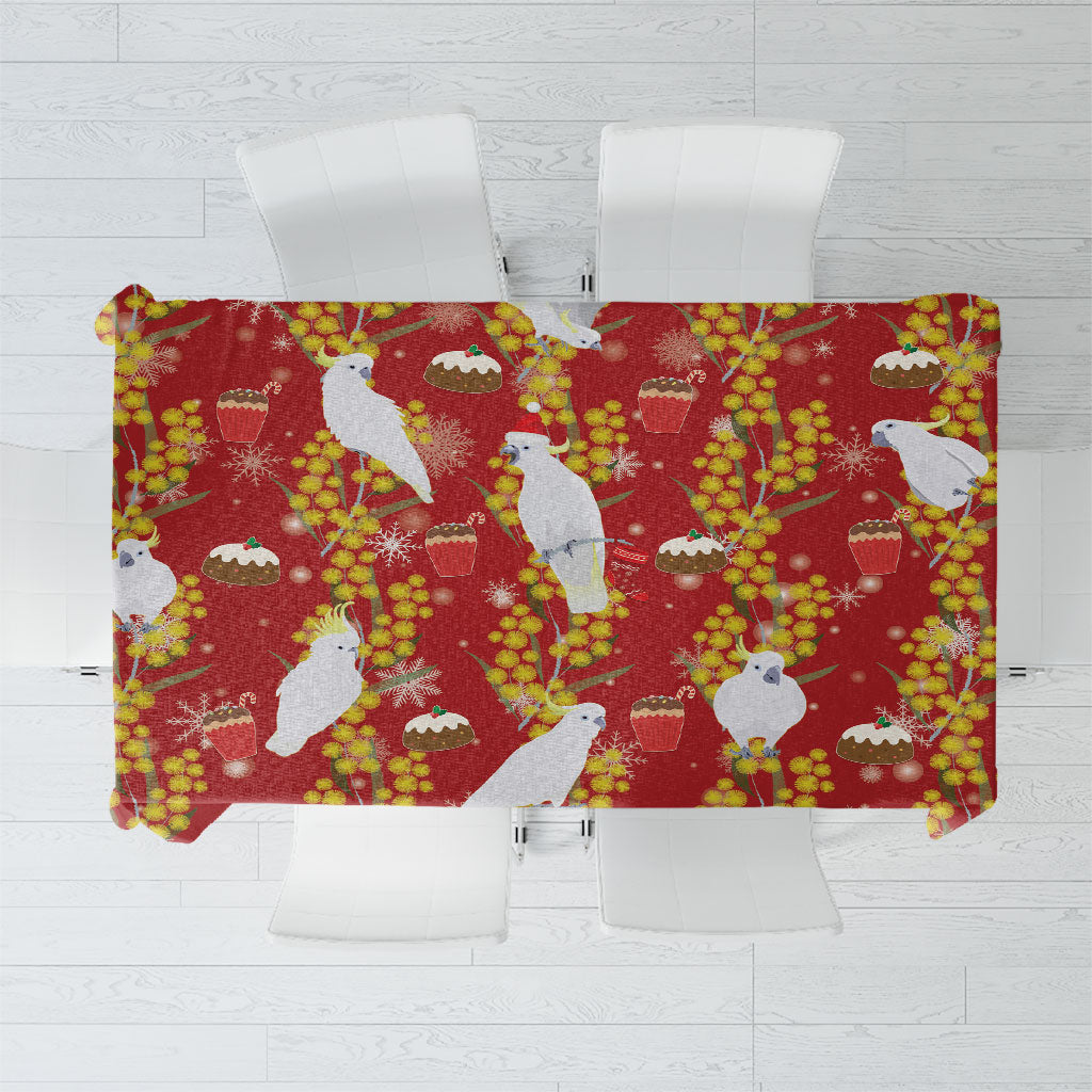 Australia Sulphur-crested Cockatoo Christmas Tablecloth Aussie Golden Wattle Seamless Style