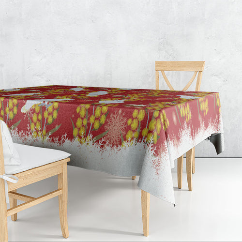 Australia Sulphur-crested Cockatoo Christmas Tablecloth Aussie Golden Wattle Seamless Style