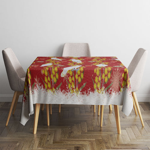Australia Sulphur-crested Cockatoo Christmas Tablecloth Aussie Golden Wattle Seamless Style