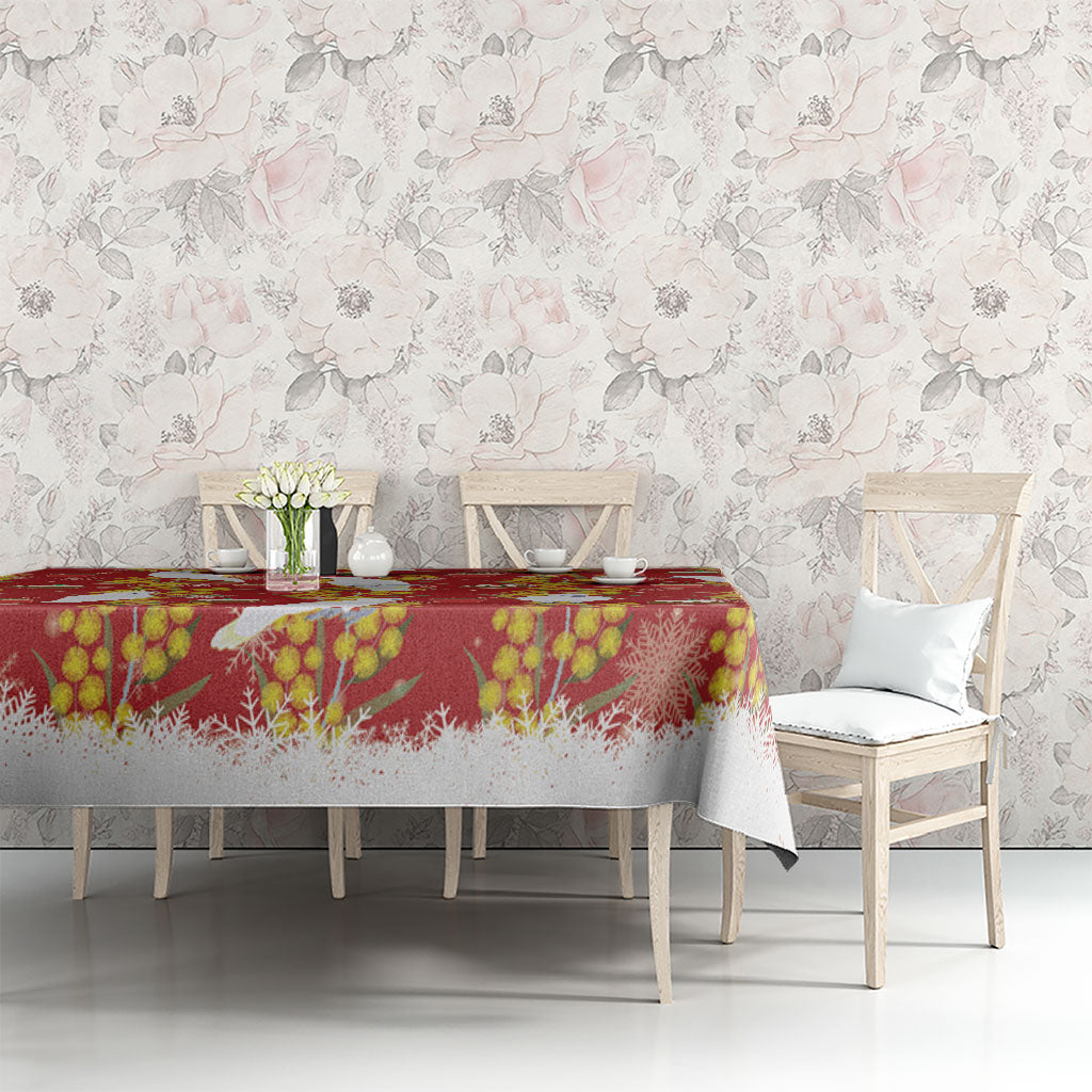Australia Sulphur-crested Cockatoo Christmas Tablecloth Aussie Golden Wattle Seamless Style