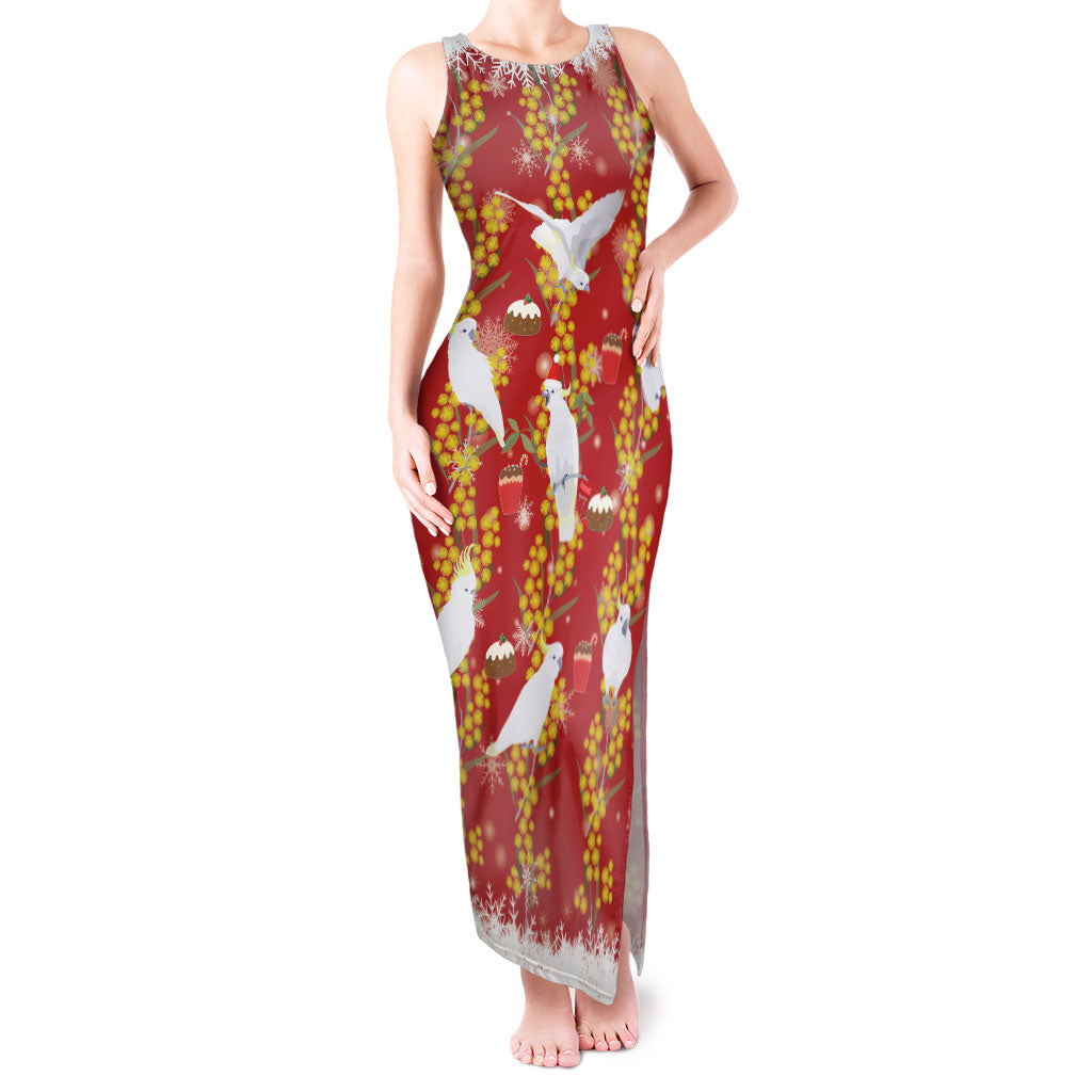 Australia Sulphur-crested Cockatoo Christmas Tank Maxi Dress Aussie Golden Wattle Seamless Style