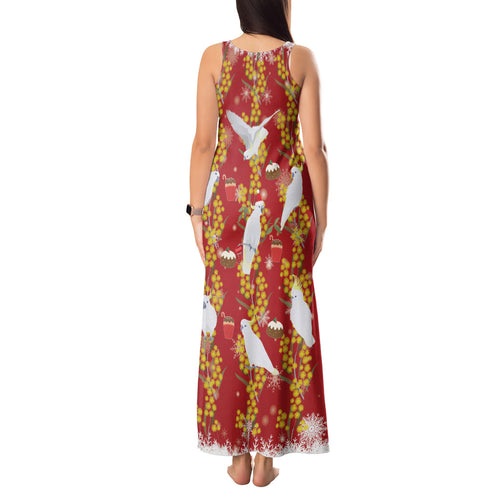 Australia Sulphur-crested Cockatoo Christmas Tank Maxi Dress Aussie Golden Wattle Seamless Style