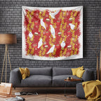 Australia Sulphur-crested Cockatoo Christmas Tapestry Aussie Golden Wattle Seamless Style
