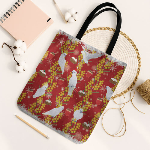 Australia Sulphur-crested Cockatoo Christmas Tote Bag Aussie Golden Wattle Seamless Style