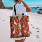 Australia Sulphur-crested Cockatoo Christmas Tote Bag Aussie Golden Wattle Seamless Style