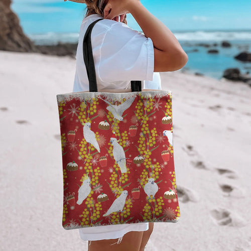Australia Sulphur-crested Cockatoo Christmas Tote Bag Aussie Golden Wattle Seamless Style