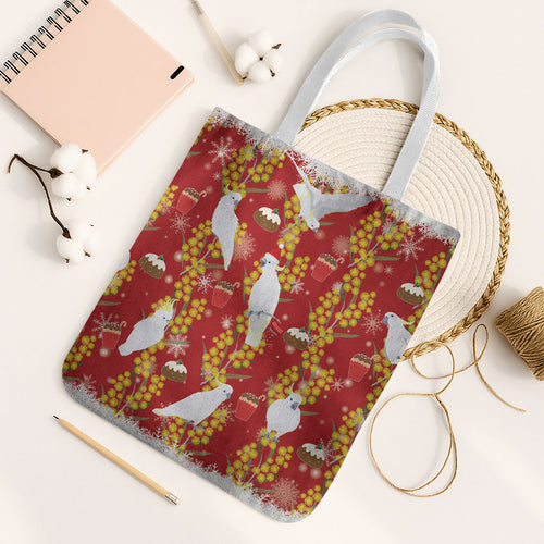 Australia Sulphur-crested Cockatoo Christmas Tote Bag Aussie Golden Wattle Seamless Style