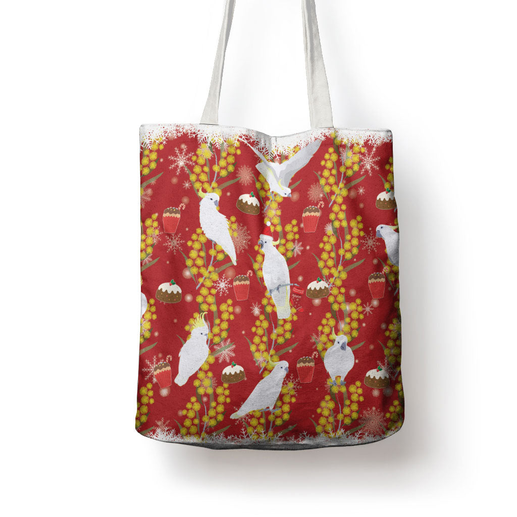 Australia Sulphur-crested Cockatoo Christmas Tote Bag Aussie Golden Wattle Seamless Style