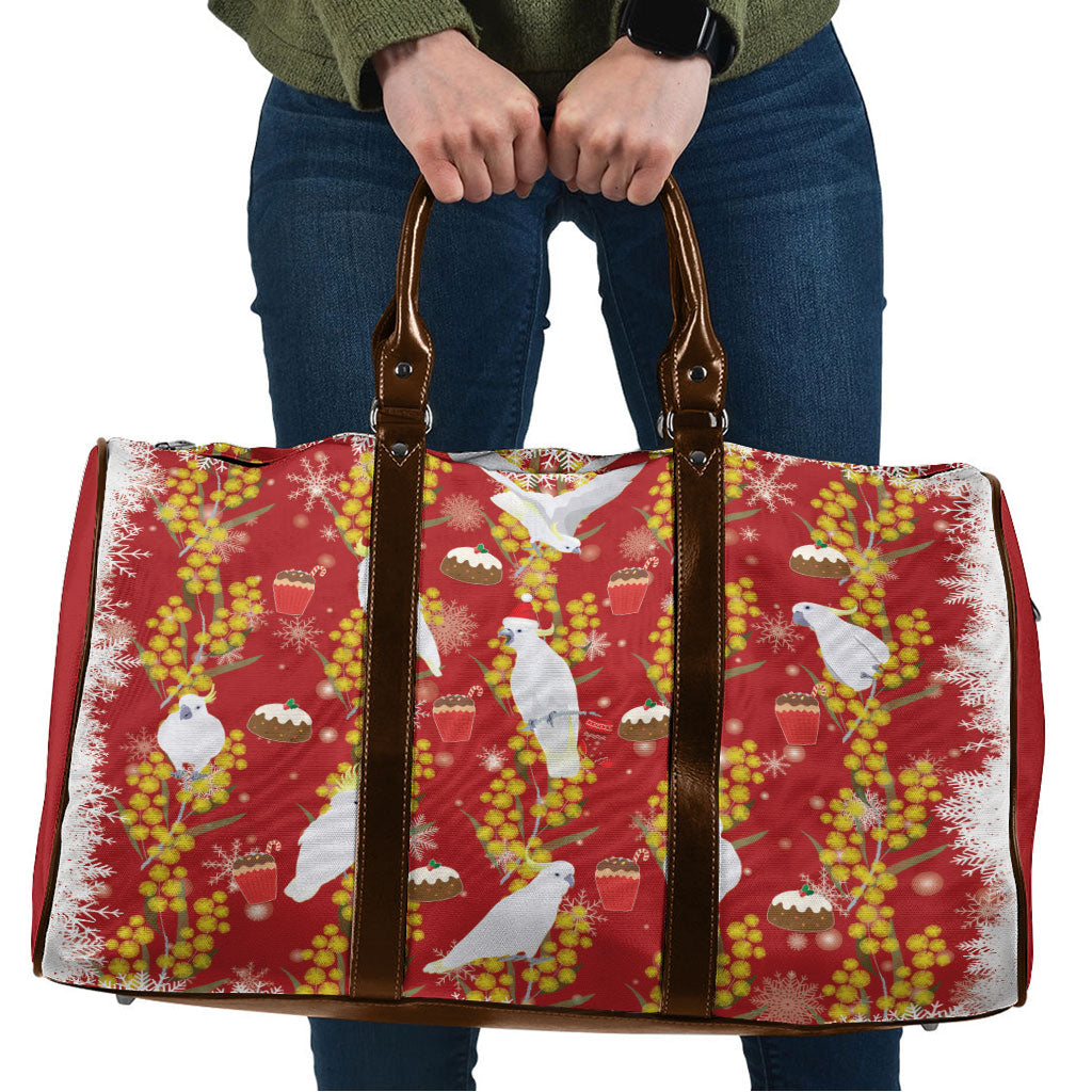 Australia Sulphur-crested Cockatoo Christmas Travel Bag Aussie Golden Wattle Seamless Style