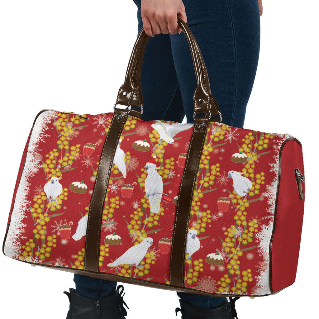 Australia Sulphur-crested Cockatoo Christmas Travel Bag Aussie Golden Wattle Seamless Style