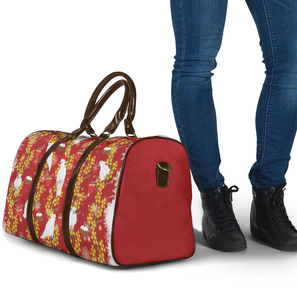 Australia Sulphur-crested Cockatoo Christmas Travel Bag Aussie Golden Wattle Seamless Style