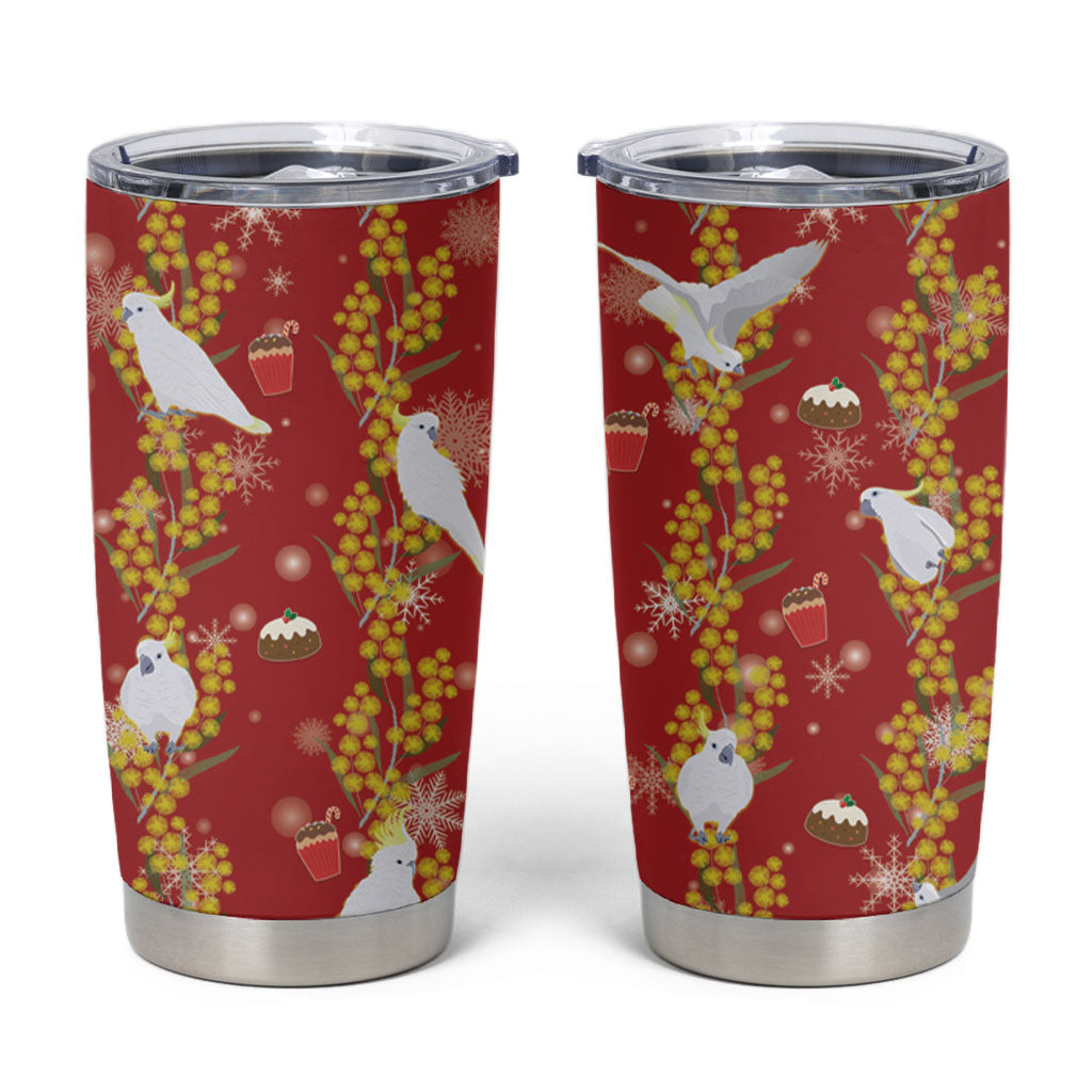 Australia Sulphur-crested Cockatoo Christmas Tumbler Cup Aussie Golden Wattle Seamless Style