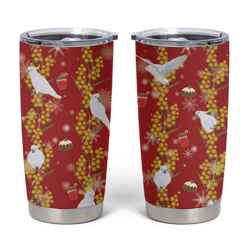 Australia Sulphur-crested Cockatoo Christmas Tumbler Cup Aussie Golden Wattle Seamless Style