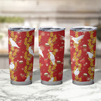 Australia Sulphur-crested Cockatoo Christmas Tumbler Cup Aussie Golden Wattle Seamless Style