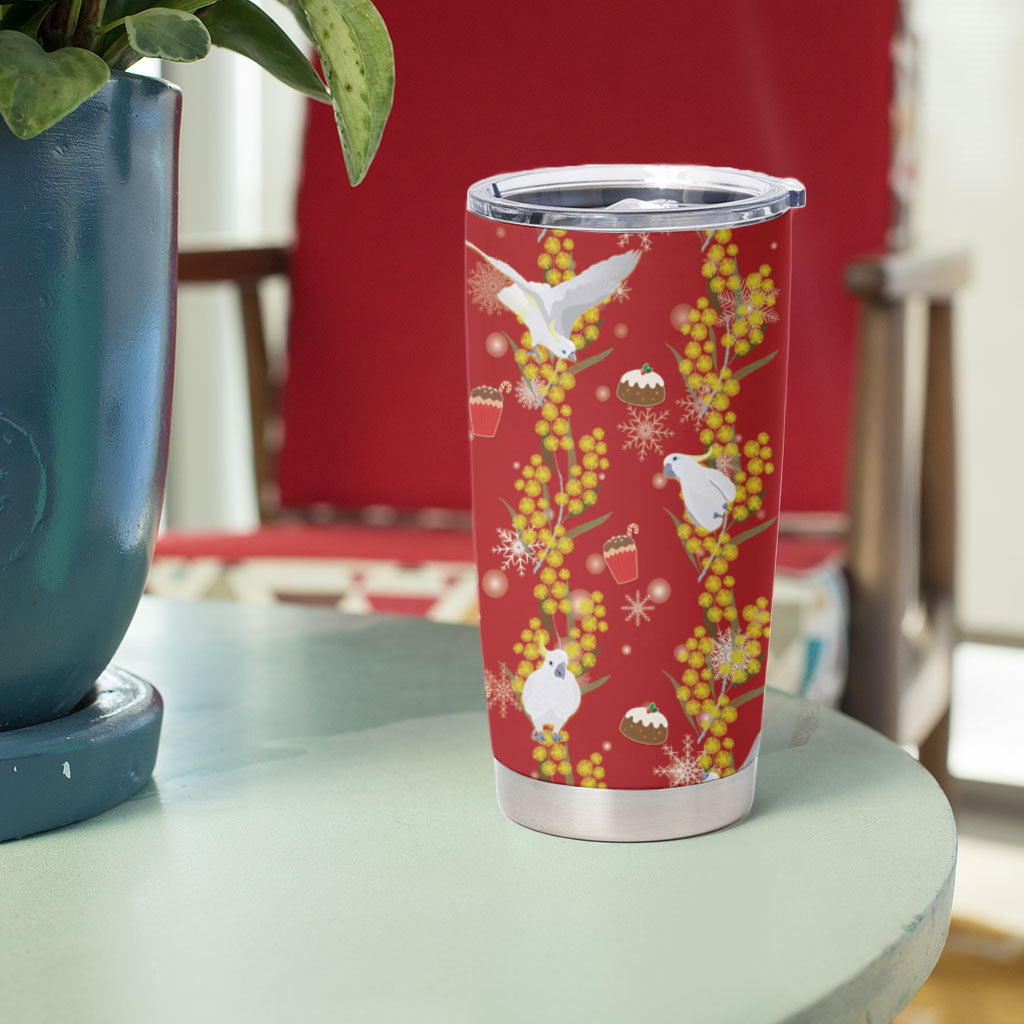 Australia Sulphur-crested Cockatoo Christmas Tumbler Cup Aussie Golden Wattle Seamless Style