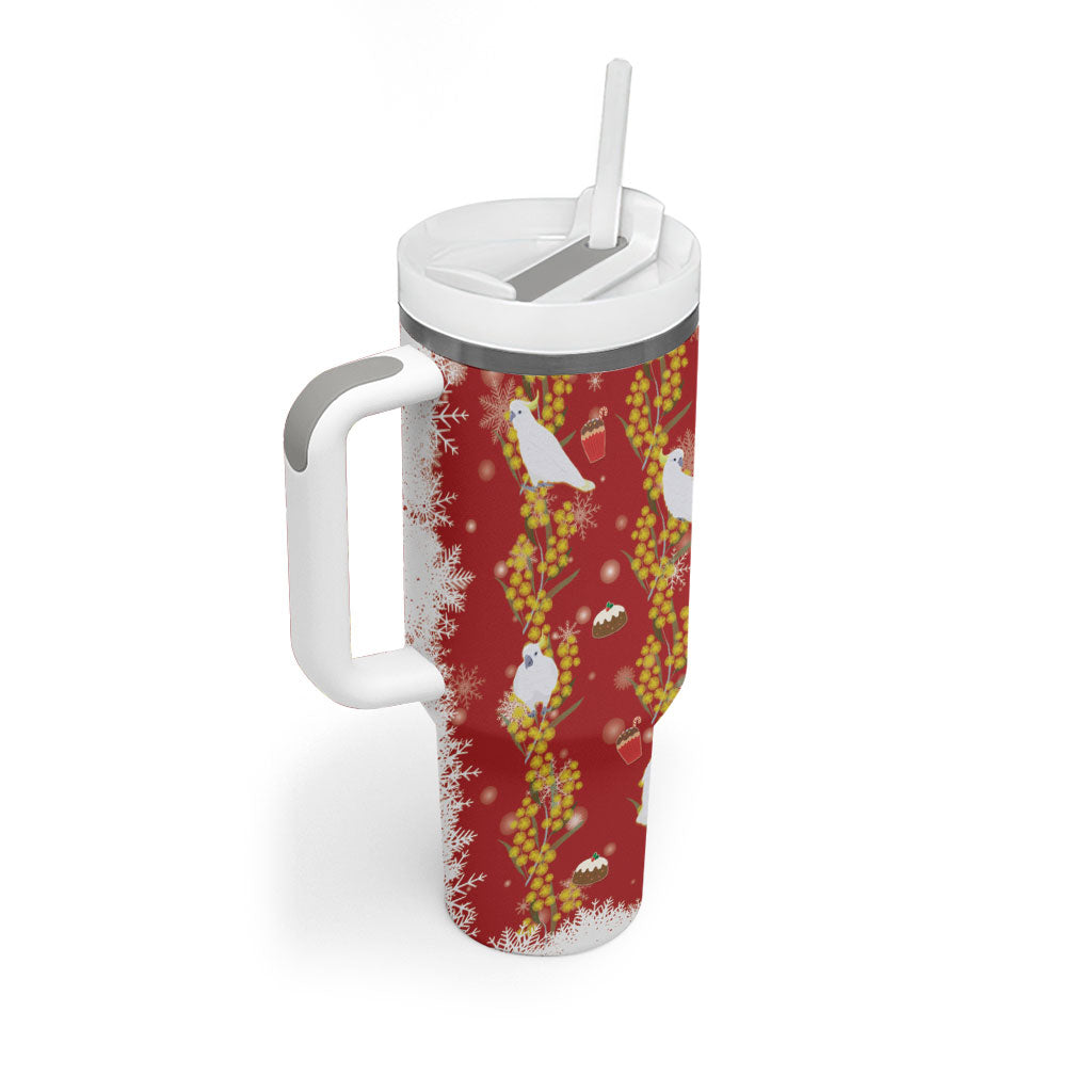 Australia Sulphur-crested Cockatoo Christmas Tumbler With Handle Aussie Golden Wattle Seamless Style