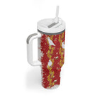 Australia Sulphur-crested Cockatoo Christmas Tumbler With Handle Aussie Golden Wattle Seamless Style