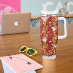 Australia Sulphur-crested Cockatoo Christmas Tumbler With Handle Aussie Golden Wattle Seamless Style