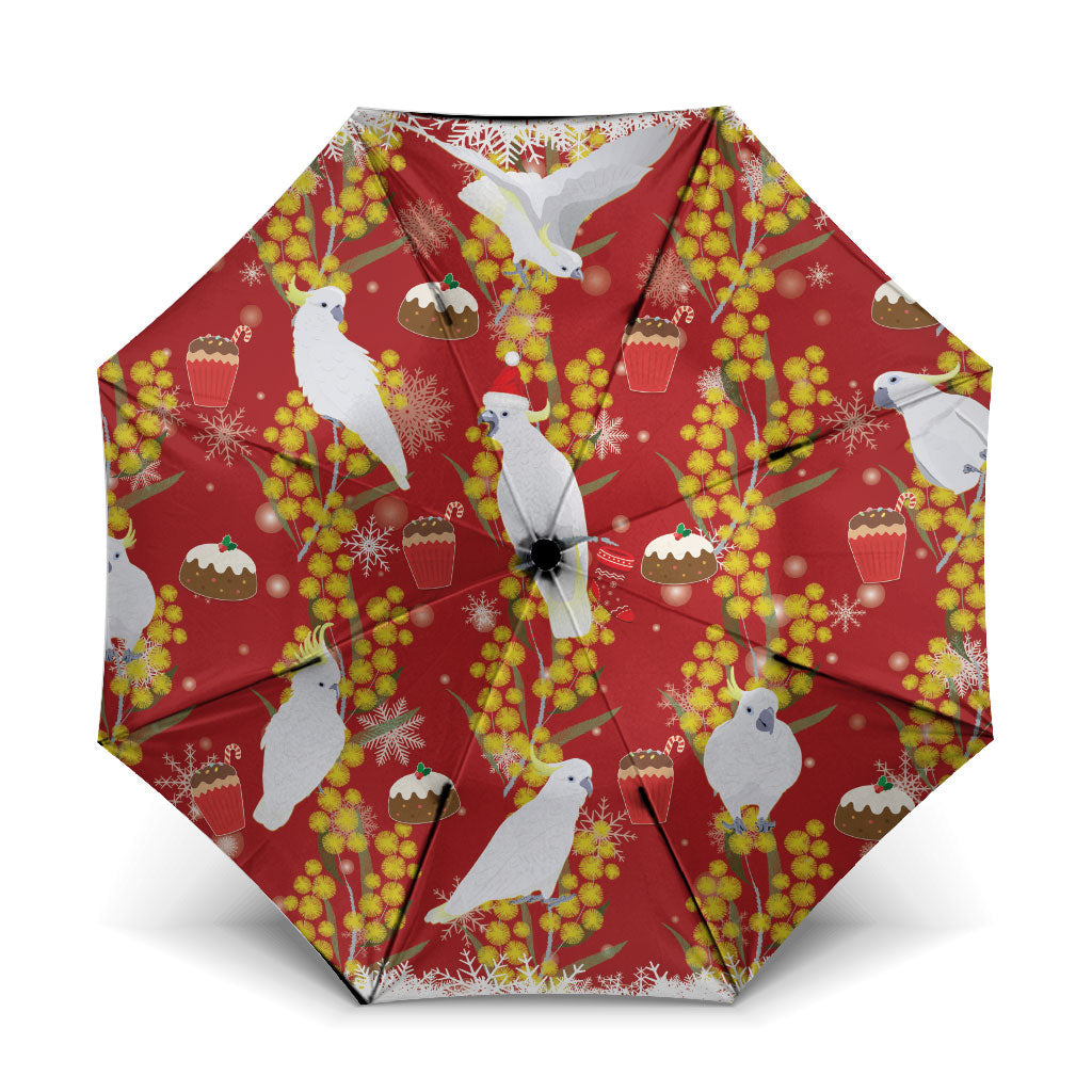 Australia Sulphur-crested Cockatoo Christmas Umbrella Aussie Golden Wattle Seamless Style