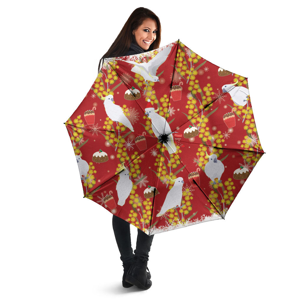Australia Sulphur-crested Cockatoo Christmas Umbrella Aussie Golden Wattle Seamless Style