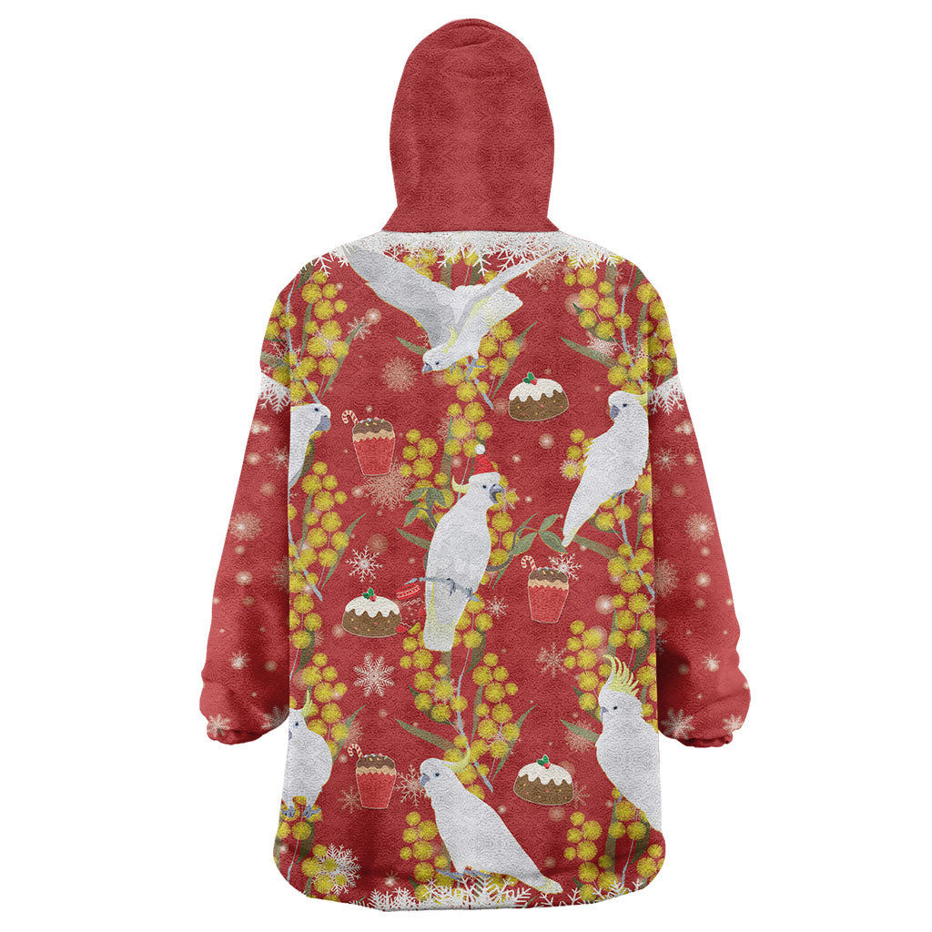 Australia Sulphur-crested Cockatoo Christmas Wearable Blanket Hoodie Aussie Golden Wattle Seamless Style