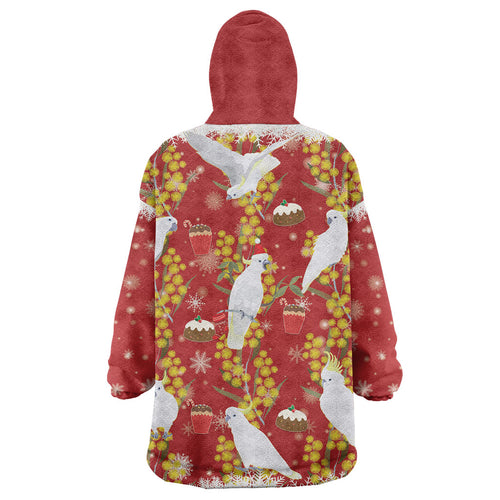 Australia Sulphur-crested Cockatoo Christmas Wearable Blanket Hoodie Aussie Golden Wattle Seamless Style