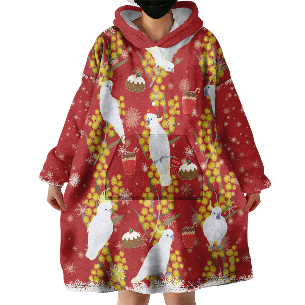 Australia Sulphur-crested Cockatoo Christmas Wearable Blanket Hoodie Aussie Golden Wattle Seamless Style