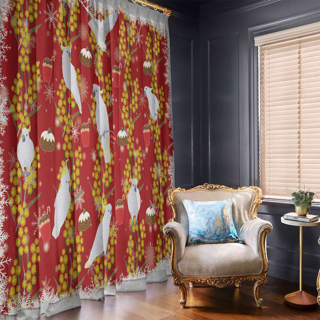 Australia Sulphur-crested Cockatoo Christmas Window Curtain Aussie Golden Wattle Seamless Style