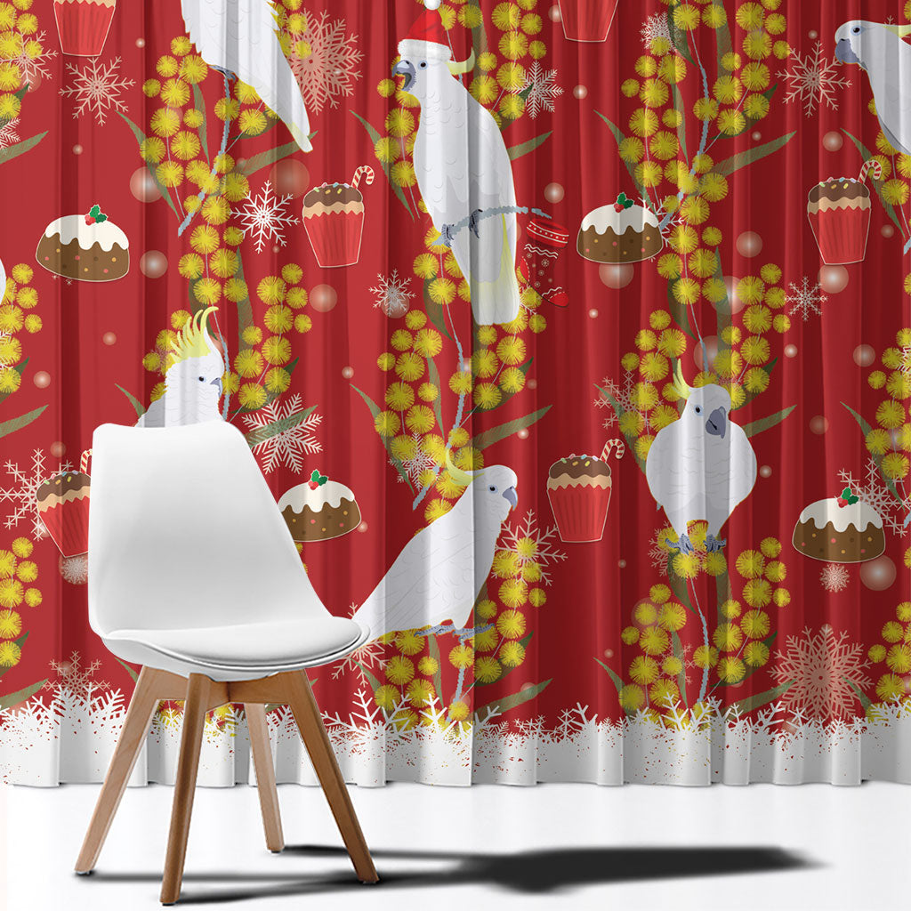 Australia Sulphur-crested Cockatoo Christmas Window Curtain Aussie Golden Wattle Seamless Style