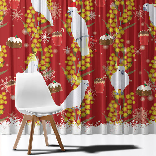 Australia Sulphur-crested Cockatoo Christmas Window Curtain Aussie Golden Wattle Seamless Style