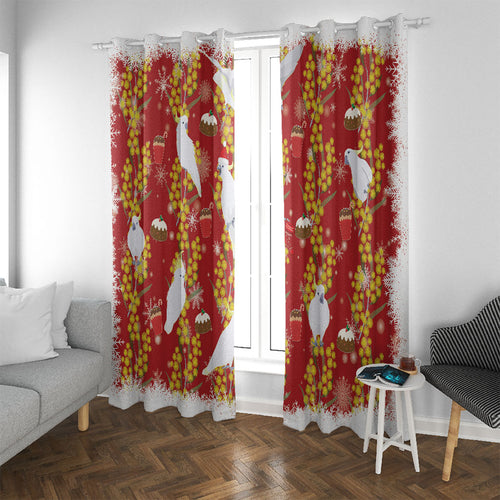 Australia Sulphur-crested Cockatoo Christmas Window Curtain Aussie Golden Wattle Seamless Style