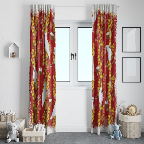 Australia Sulphur-crested Cockatoo Christmas Window Curtain Aussie Golden Wattle Seamless Style