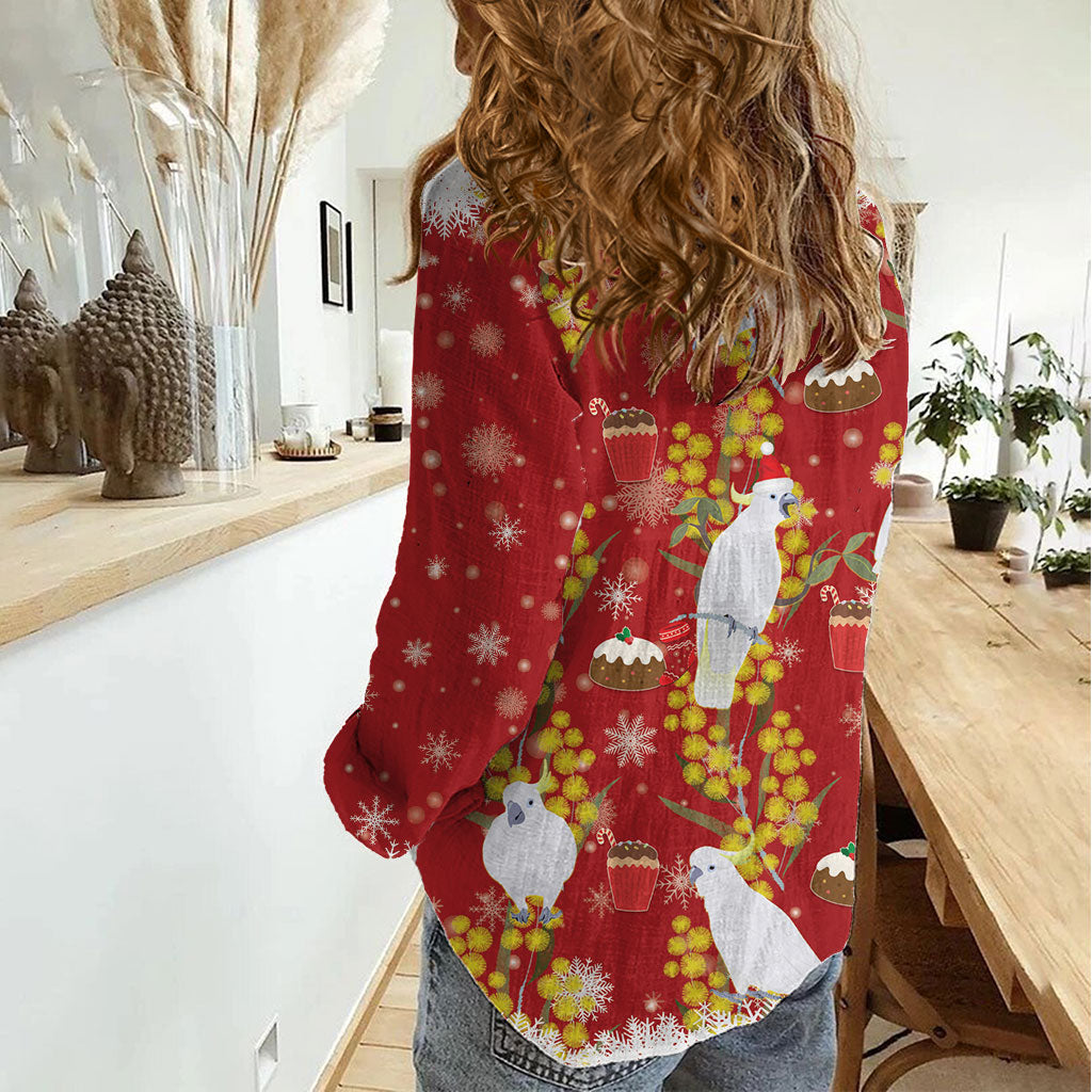 Australia Sulphur-crested Cockatoo Christmas Women Casual Shirt Aussie Golden Wattle Seamless Style