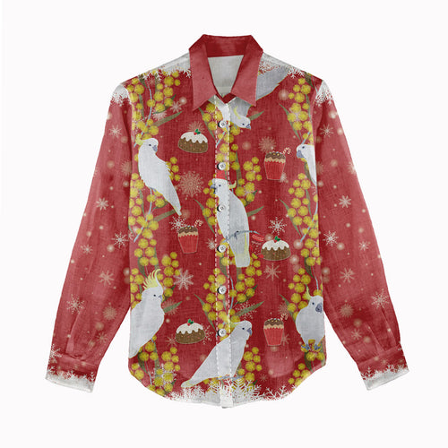 Australia Sulphur-crested Cockatoo Christmas Women Casual Shirt Aussie Golden Wattle Seamless Style