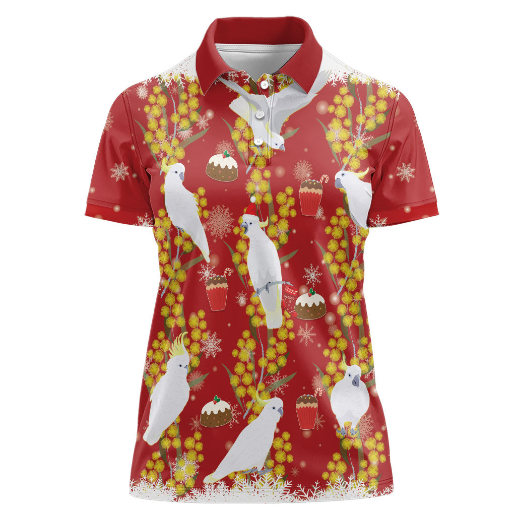 Australia Sulphur-crested Cockatoo Christmas Women Polo Shirt Aussie Golden Wattle Seamless Style