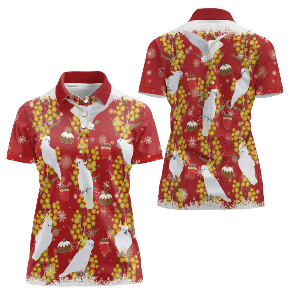 Australia Sulphur-crested Cockatoo Christmas Women Polo Shirt Aussie Golden Wattle Seamless Style