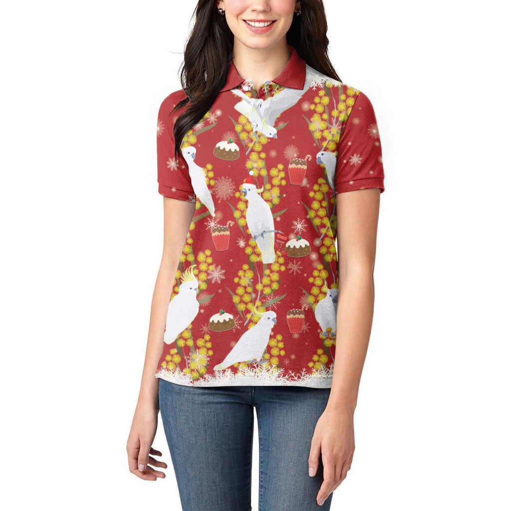 Australia Sulphur-crested Cockatoo Christmas Women Polo Shirt Aussie Golden Wattle Seamless Style