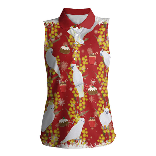 Australia Sulphur-crested Cockatoo Christmas Women Sleeveless Polo Shirt Aussie Golden Wattle Seamless Style