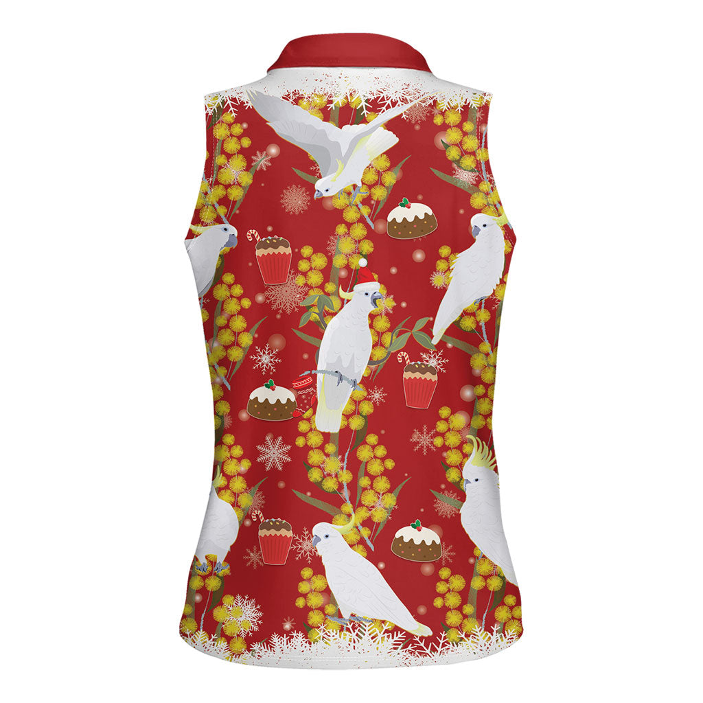Australia Sulphur-crested Cockatoo Christmas Women Sleeveless Polo Shirt Aussie Golden Wattle Seamless Style