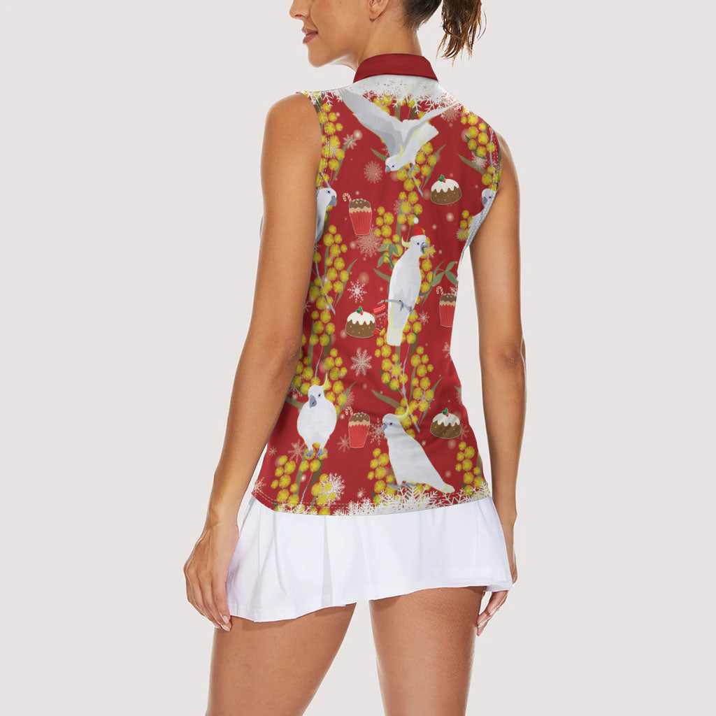 Australia Sulphur-crested Cockatoo Christmas Women Sleeveless Polo Shirt Aussie Golden Wattle Seamless Style